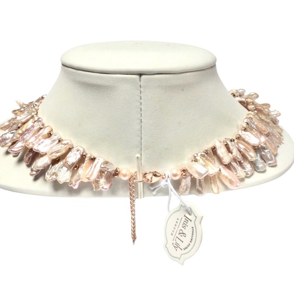 Double Strand Freshwater Stick Pearl Necklace Peach/Pink 14K Rose Gold Clasp NWT - Picture 5 of 11